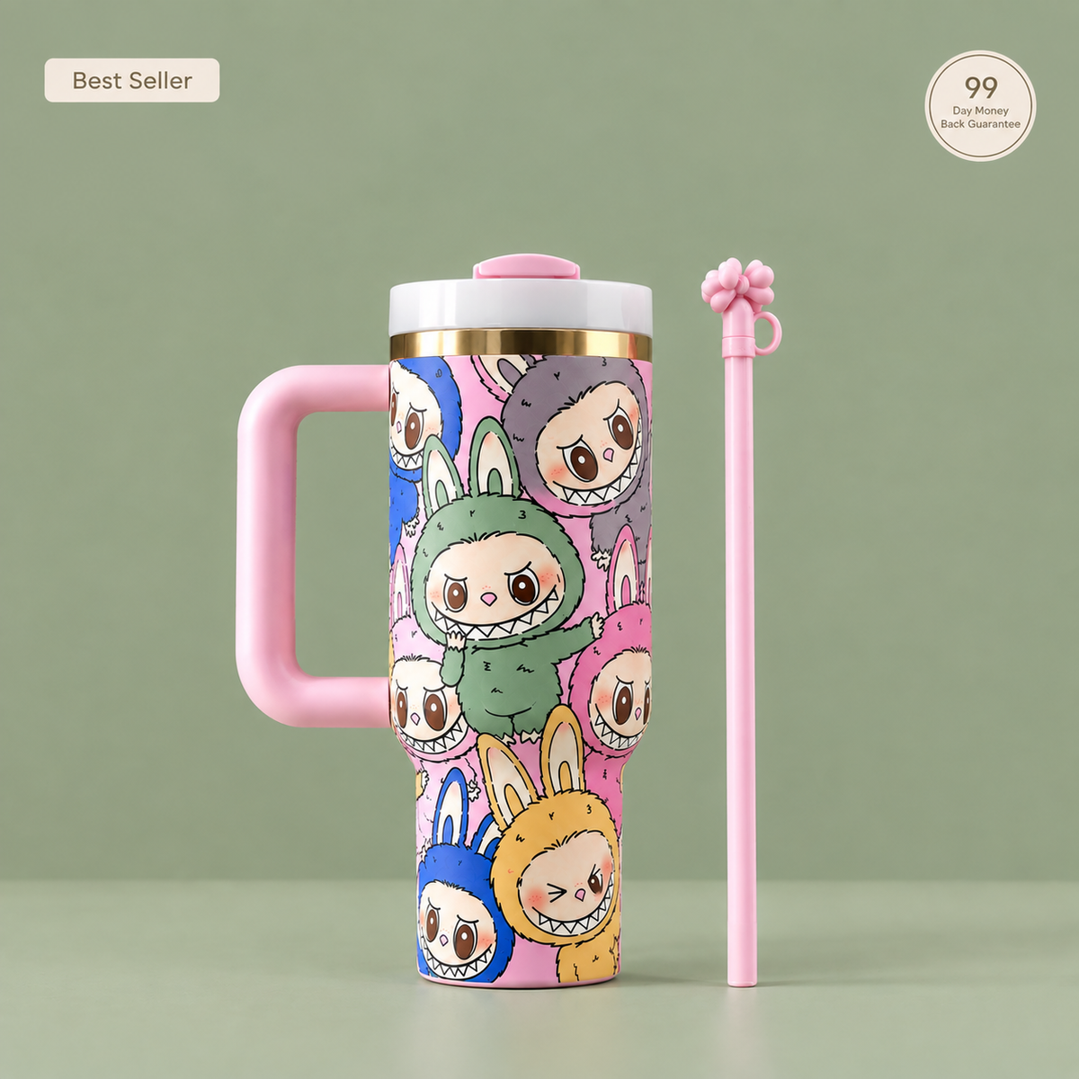 Labubu Stainless Steel Tumbler with Straw & Handle