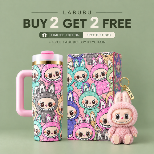 Labubu Stainless Steel Tumbler with Straw & Handle